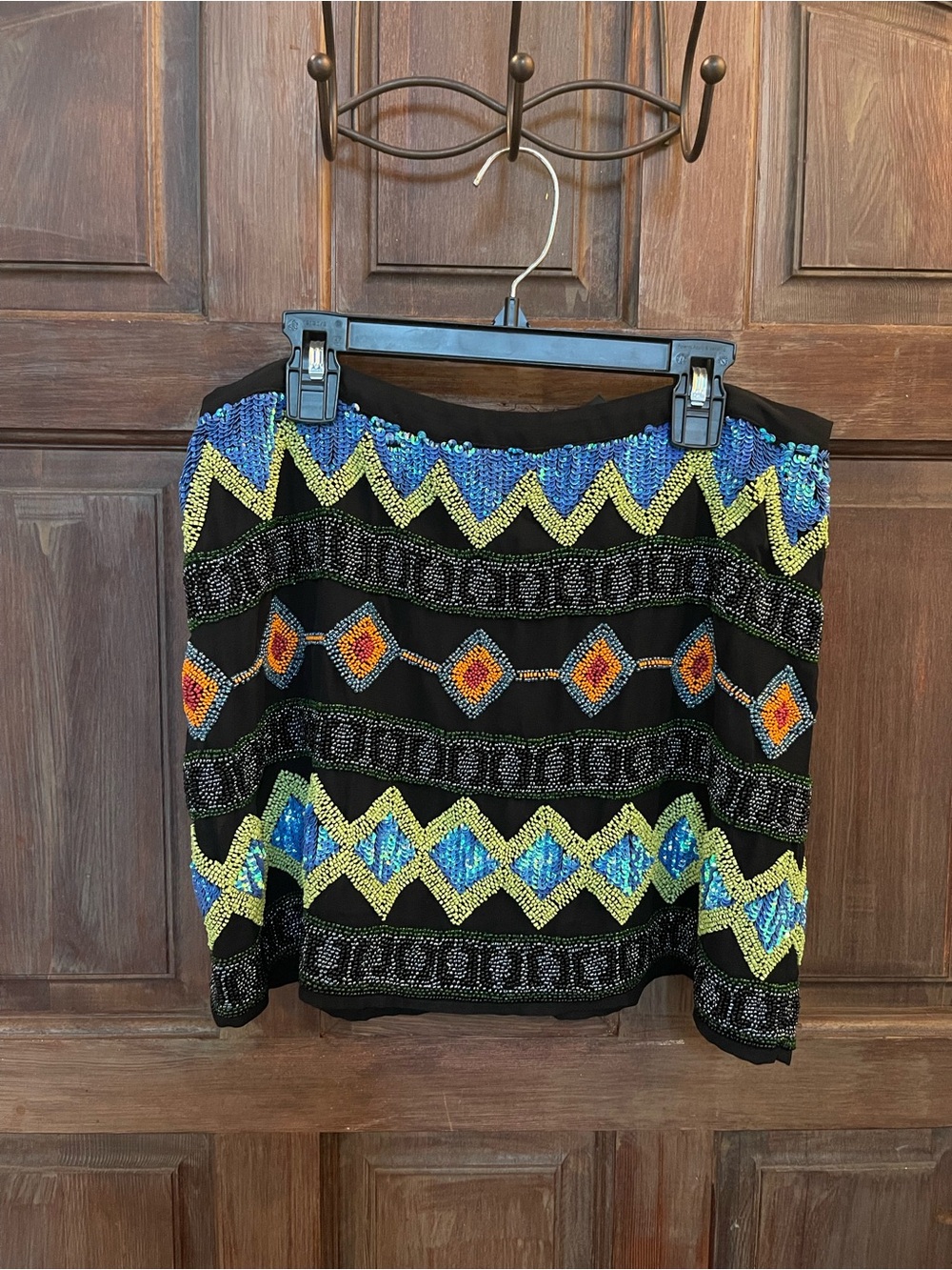 Top Shop Black Beaded Geometric Mini Skirt - Multicolor Accent Size 8